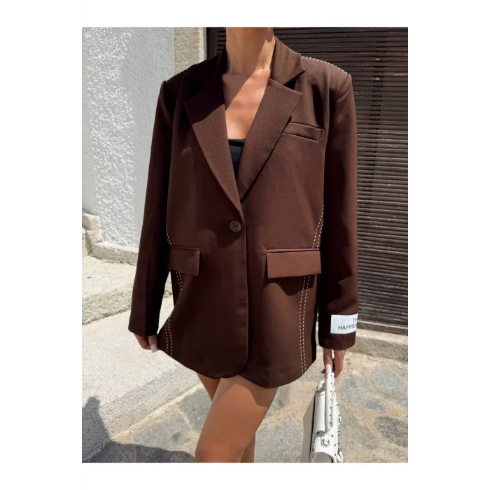 Kadın Siyah Dikiş Detaylı Oversize Blazer Ceket