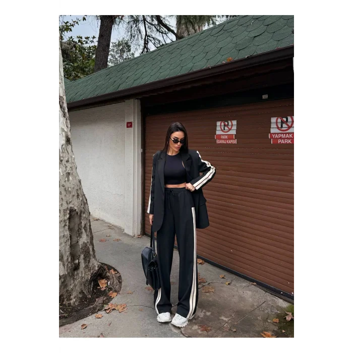 Kadın Yan Şerit Detaylı Oversize Blazer & Palazzo Takım