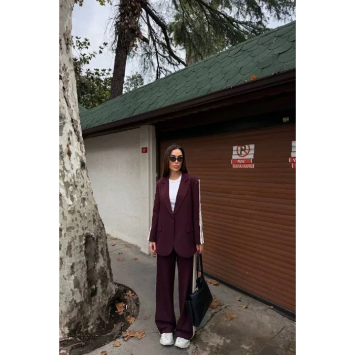 Kadın Yan Şerit Detaylı Oversize Blazer & Palazzo Takım