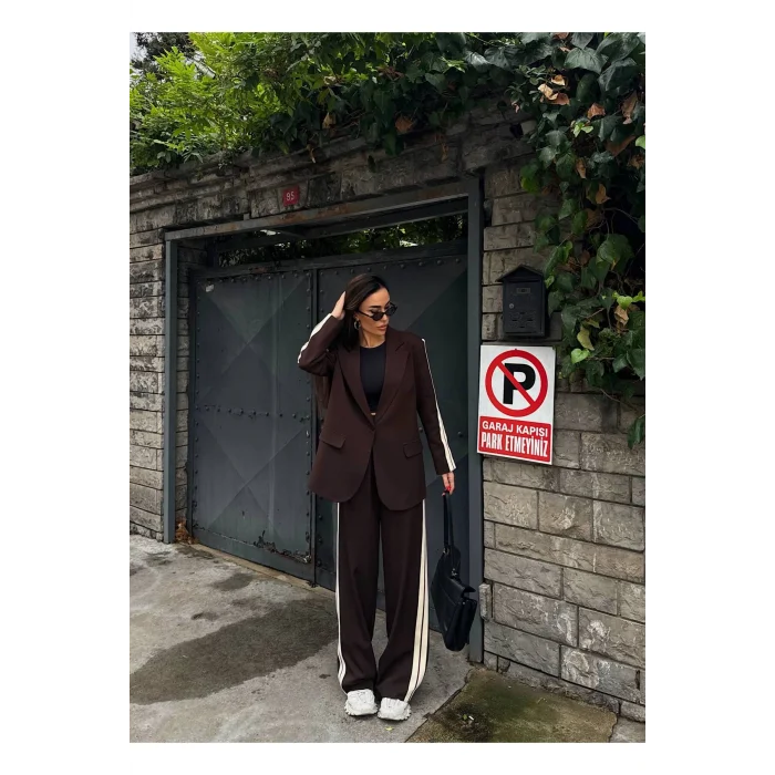 Kadın Yan Şerit Detaylı Oversize Blazer & Palazzo Takım