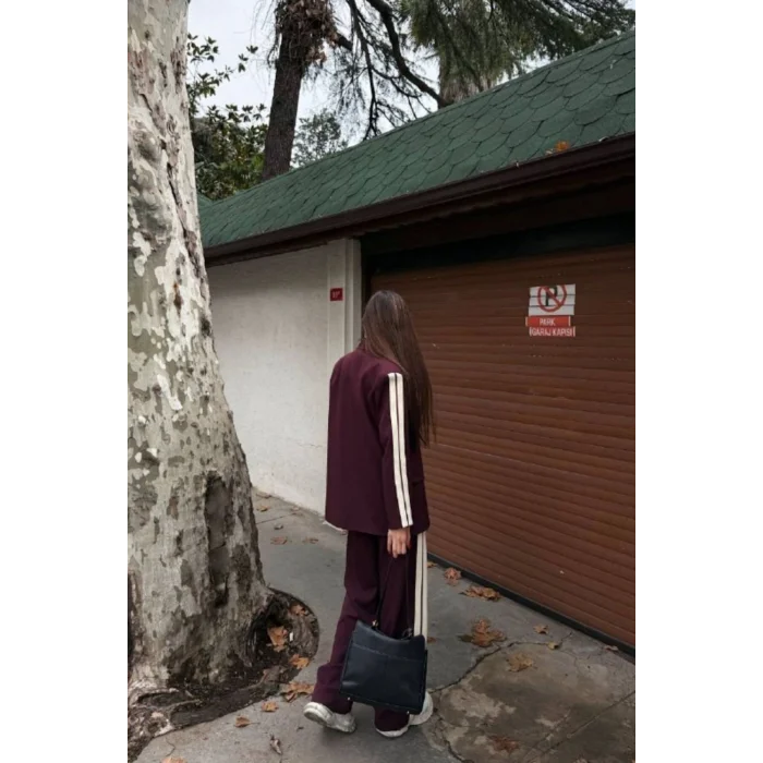 Kadın Yan Şerit Detaylı Oversize Blazer & Palazzo Takım