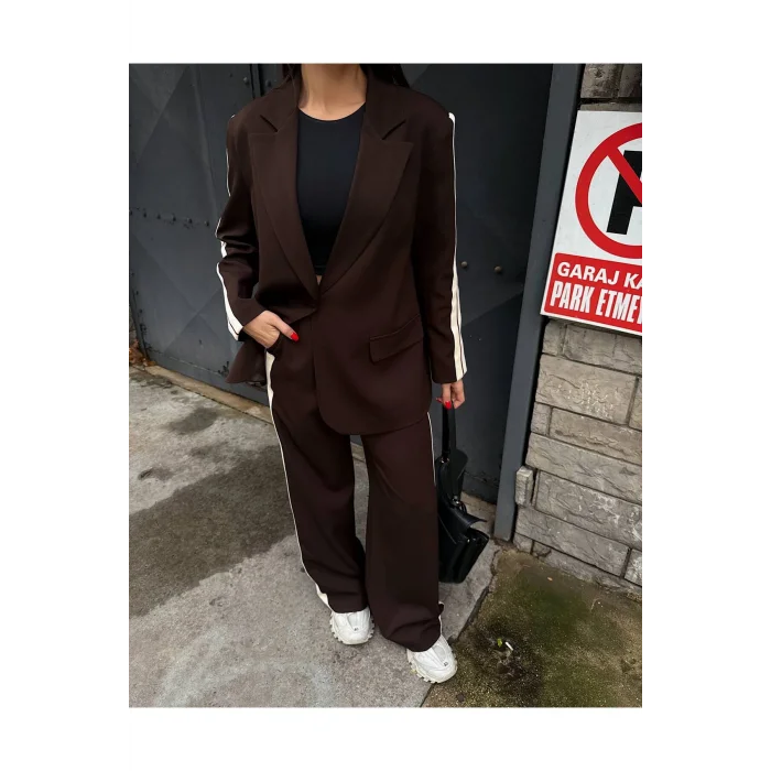 Kadın Yan Şerit Detaylı Oversize Blazer & Palazzo Takım