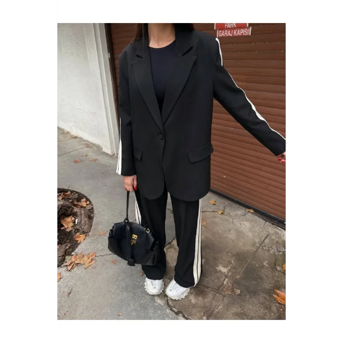 Kadın Yan Şerit Detaylı Oversize Blazer & Palazzo Takım