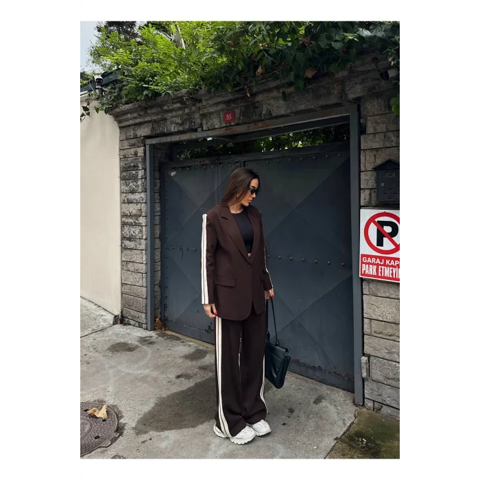 Kadın Yan Şerit Detaylı Oversize Blazer & Palazzo Takım