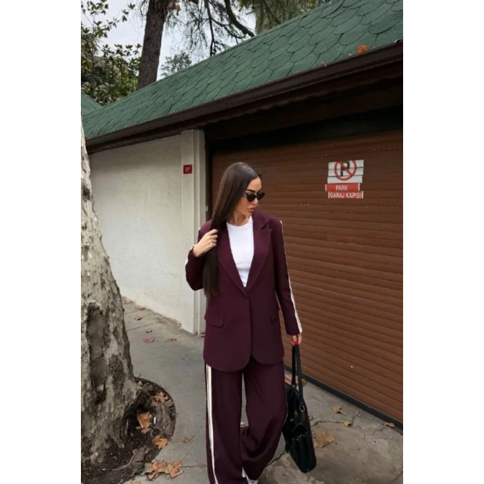 Kadın Yan Şerit Detaylı Oversize Blazer & Palazzo Takım