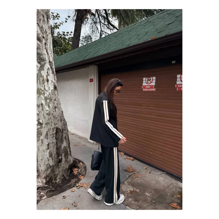 Kadın Yan Şerit Detaylı Oversize Blazer & Palazzo Takım