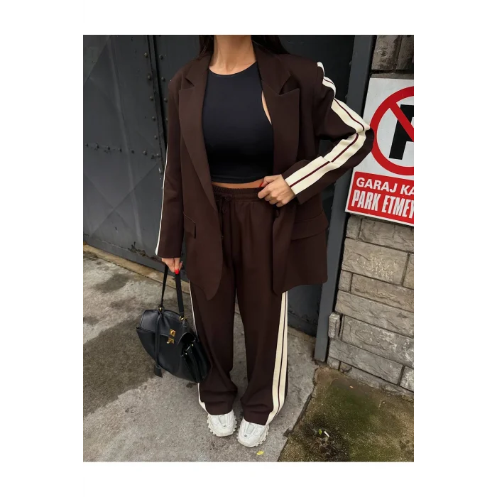 Kadın Yan Şerit Detaylı Oversize Blazer & Palazzo Takım