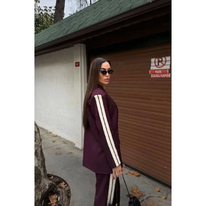 Kadın Yan Şerit Detaylı Oversize Blazer & Palazzo Takım