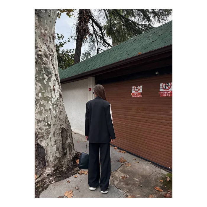 Kadın Yan Şerit Detaylı Oversize Blazer & Palazzo Takım