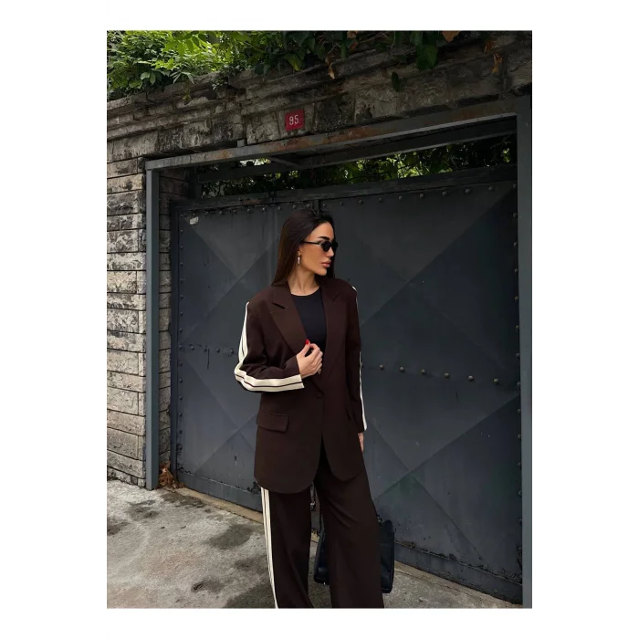 Kadın Yan Şerit Detaylı Oversize Blazer & Palazzo Takım