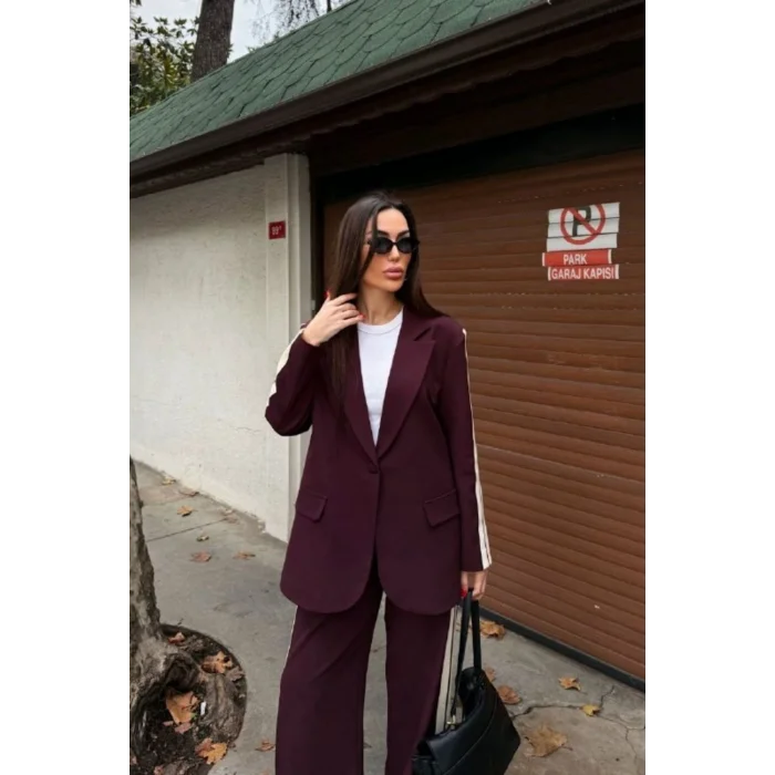 Kadın Yan Şerit Detaylı Oversize Blazer & Palazzo Takım