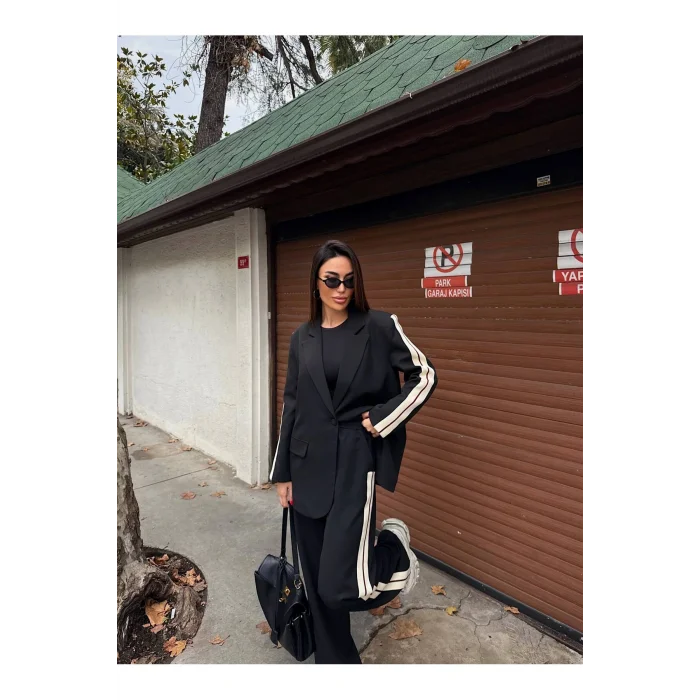 Kadın Yan Şerit Detaylı Oversize Blazer & Palazzo Takım