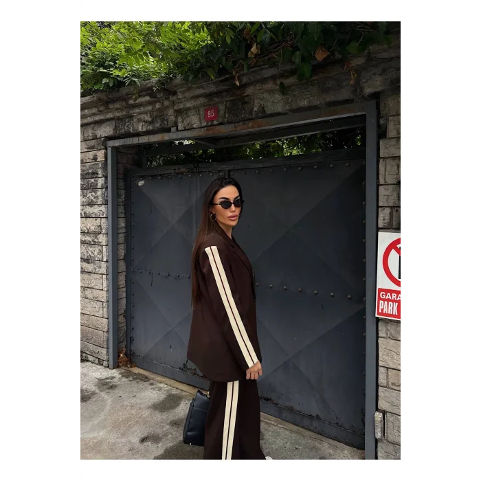 Kadın Yan Şerit Detaylı Oversize Blazer & Palazzo Takım