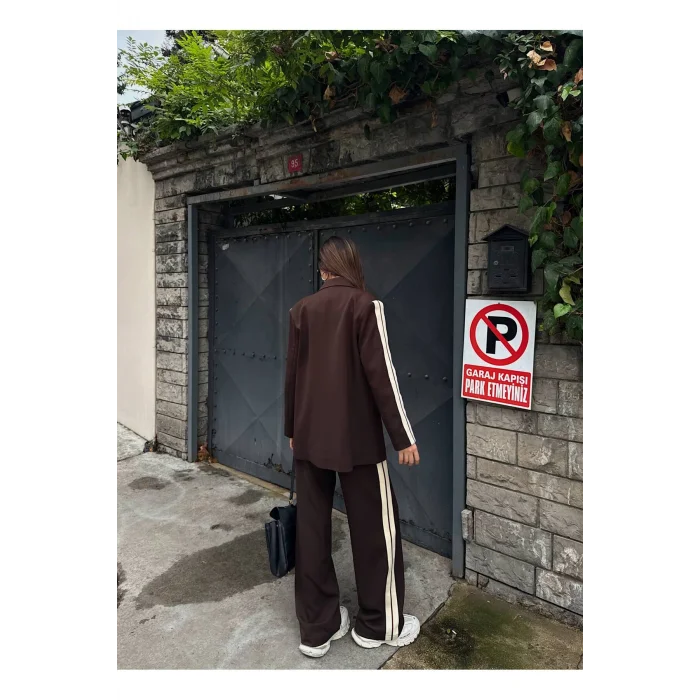 Kadın Yan Şerit Detaylı Oversize Blazer & Palazzo Takım