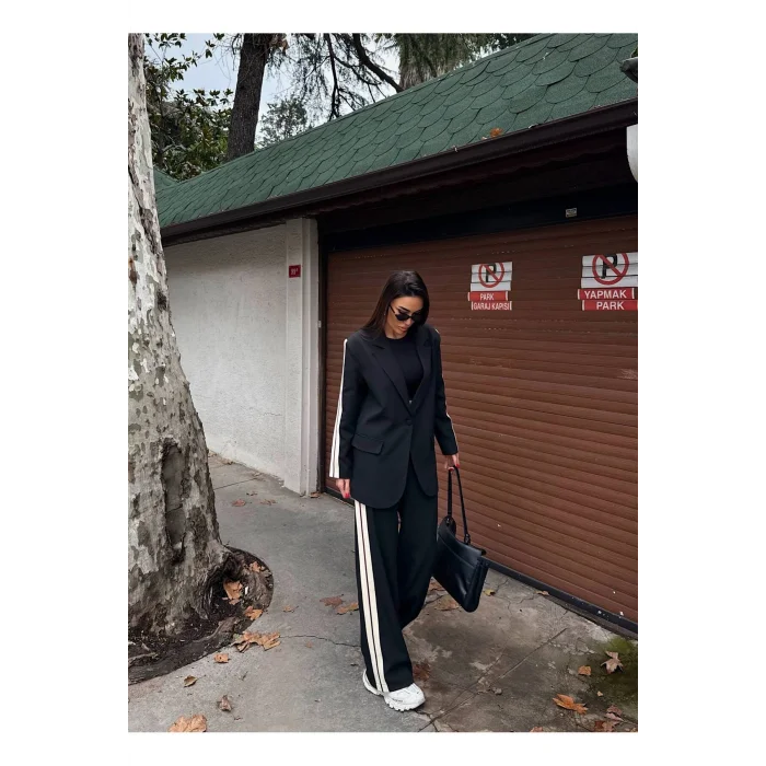 Kadın Yan Şerit Detaylı Oversize Blazer & Palazzo Takım