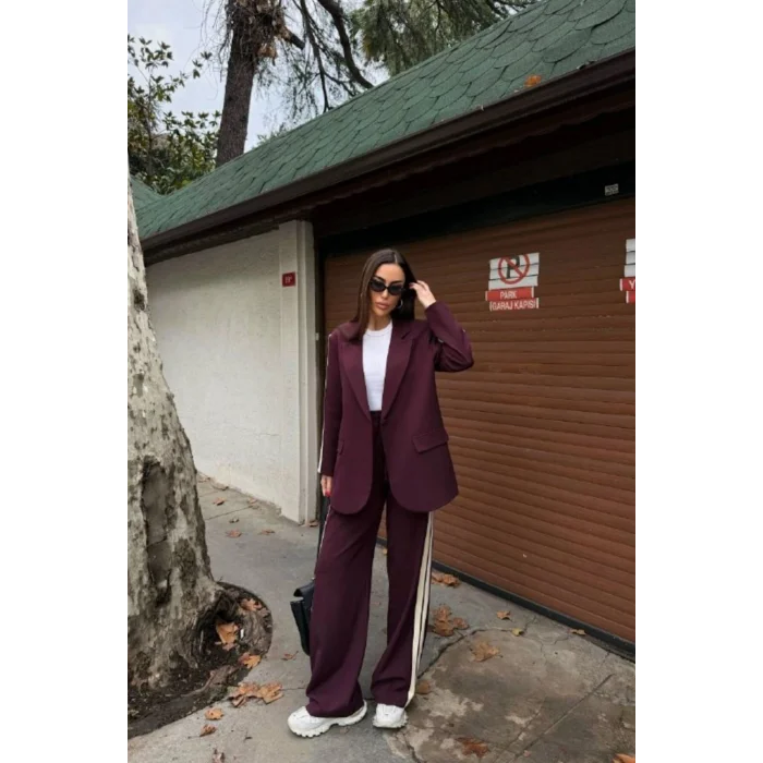 Kadın Yan Şerit Detaylı Oversize Blazer & Palazzo Takım
