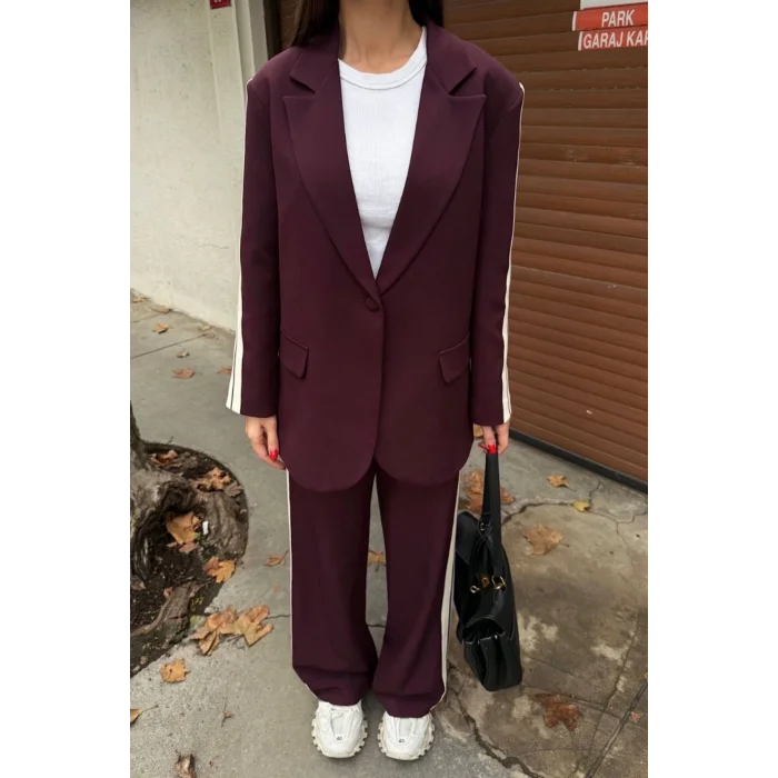 Kadın Yan Şerit Detaylı Oversize Blazer & Palazzo Takım