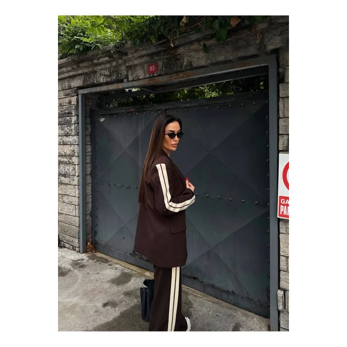 Kadın Yan Şerit Detaylı Oversize Blazer & Palazzo Takım