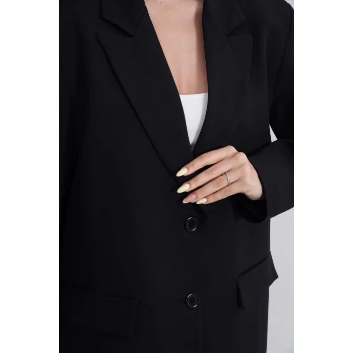Kadın Oversize Tek Düğmeli Vatkalı Blazer Ceket