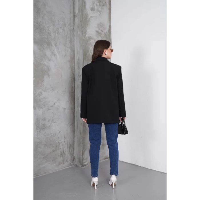 Kadın Oversize Tek Düğmeli Vatkalı Blazer Ceket