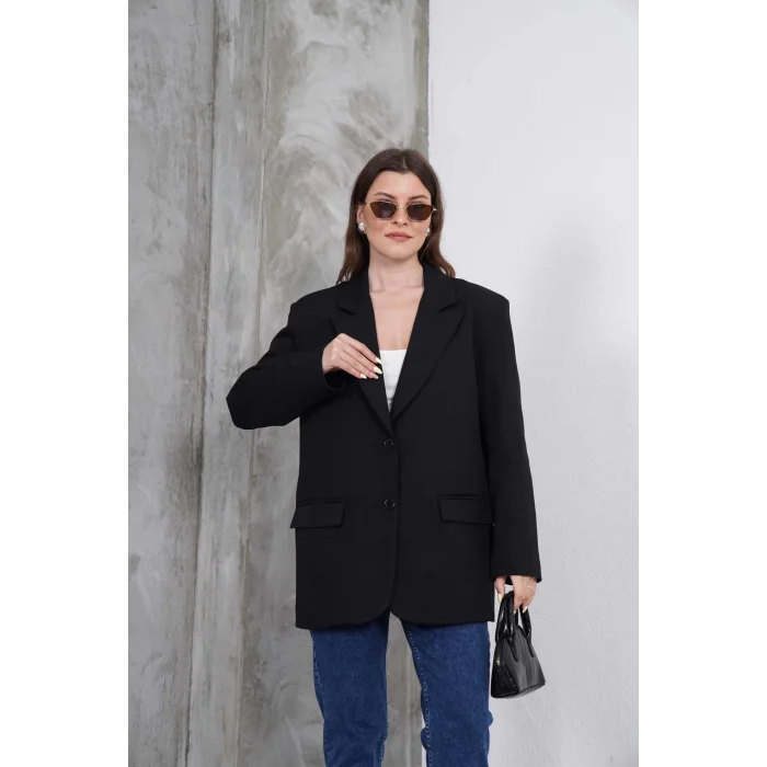 Kadın Oversize Tek Düğmeli Vatkalı Blazer Ceket