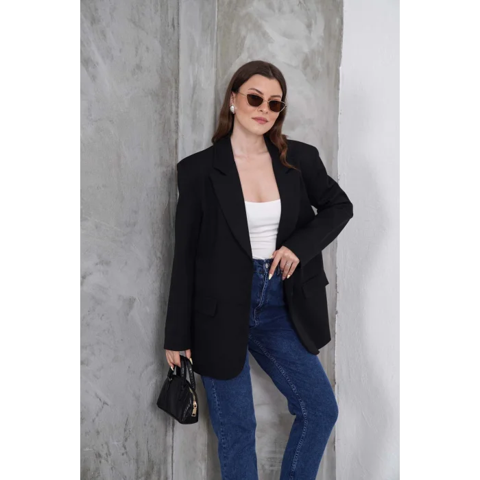 Kadın Oversize Tek Düğmeli Vatkalı Blazer Ceket