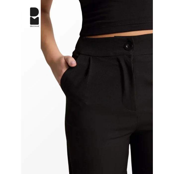 Kadın Yüksek Bel Düz Kesim Kumaş Pantolon