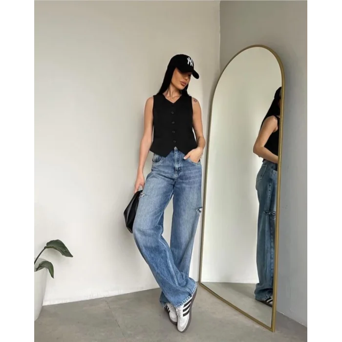 Kadın Düğmeli Klasik Siyah Yelek