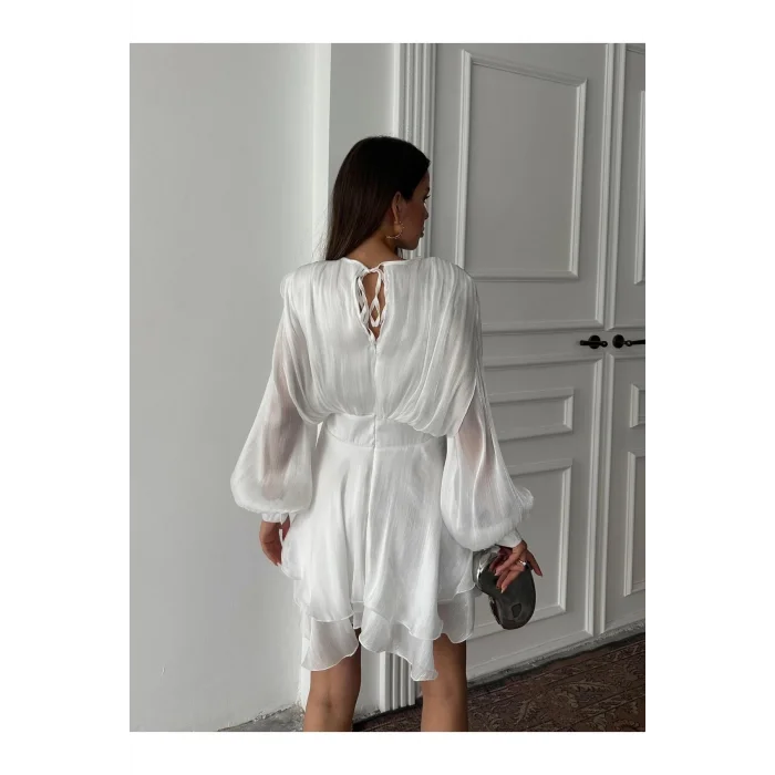 Vatkalı Jakarlı Tül Mini Elbise