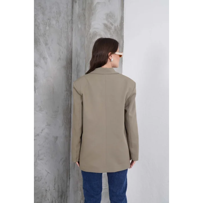 Kadın Oversize Tek Düğmeli Vatkalı Blazer Ceket