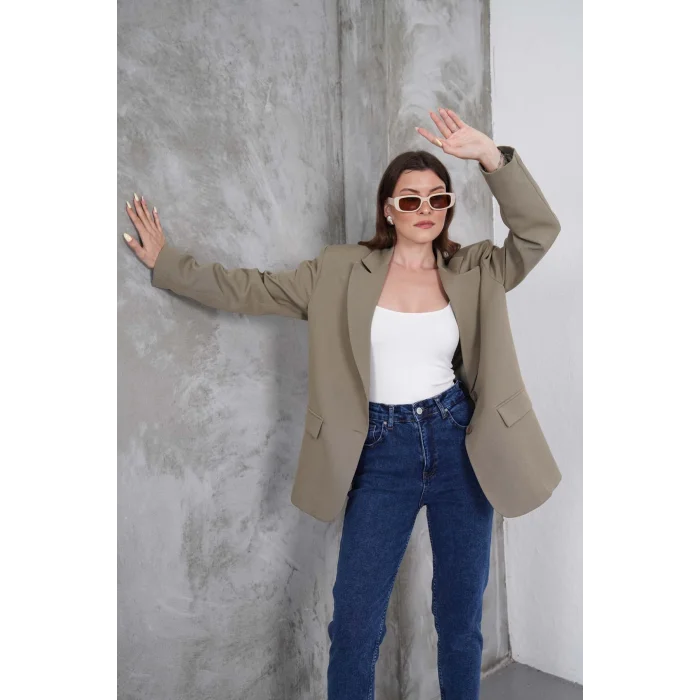 Kadın Oversize Tek Düğmeli Vatkalı Blazer Ceket
