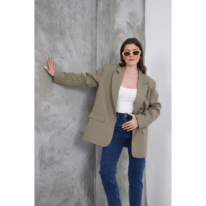 Kadın Oversize Tek Düğmeli Vatkalı Blazer Ceket