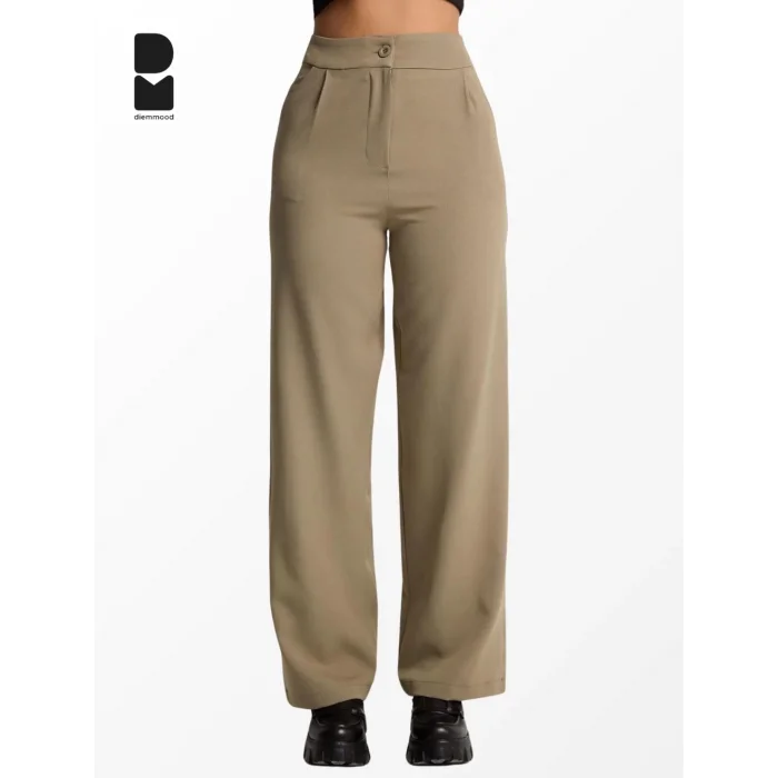 Kadın Yüksek Bel Düz Kesim Kumaş Pantolon