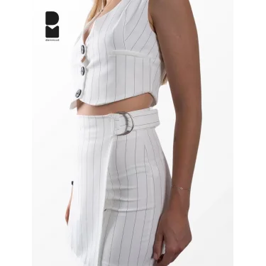 Kadın Çizgili Crop Yelek