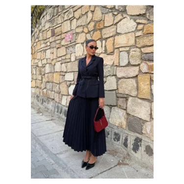 Kadın Belden Kemerli Şık Takım-Blazer&Piliseli Etek