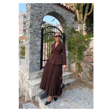 Kadın Belden Kemerli Şık Takım-Blazer&Piliseli Etek