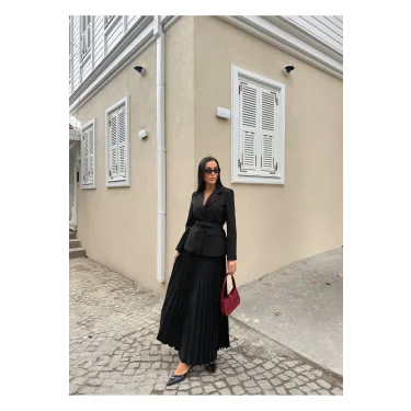 Kadın Belden Kemerli Şık Takım-Blazer&Piliseli Etek