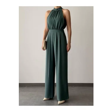 Kadın Halter Yaka Krep Kumaş Tulum