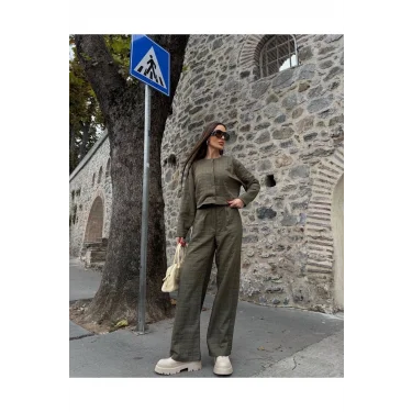 Kadın Kapitone Dokulu Oversize Ceket Pantolon Takım