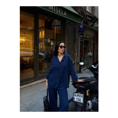 Kadın Keten Gömlekli Pantolon Takım