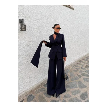 Kadın Modern Tasarım Şal Detaylı Pantolon Ceket Takımı