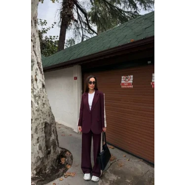 Kadın Yan Şerit Detaylı Oversize Blazer & Palazzo Takım
