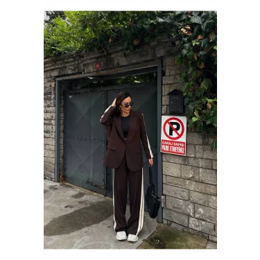Kadın Yan Şerit Detaylı Oversize Blazer & Palazzo Takım