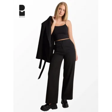 Kadın Yüksek Bel Düz Kesim Kumaş Pantolon