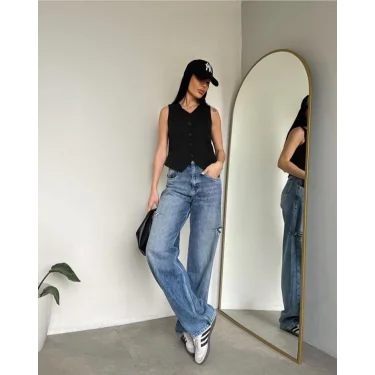 Kadın Düğmeli Klasik Siyah Yelek