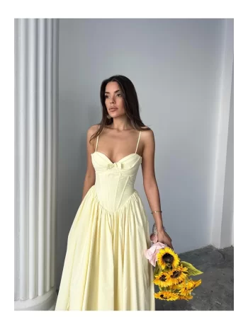 Kadın Poplin Kumaş Kurdeleli Askılı Midi Elbise