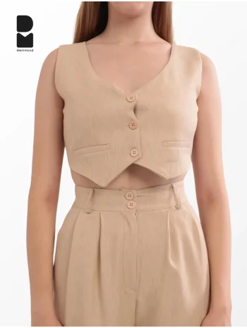 Kadın Camel Casual Crop Yelek