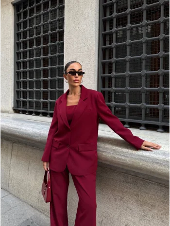 Ceket Straplez Bluz ve Palazzo Pantolon 3lü Takım