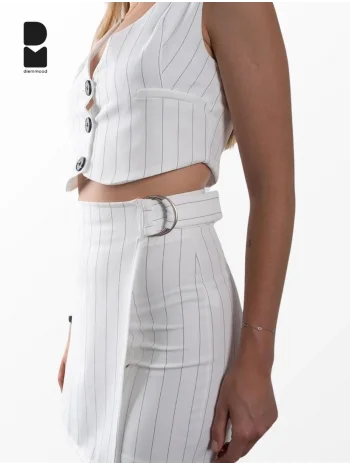 Kadın Çizgili Crop Yelek