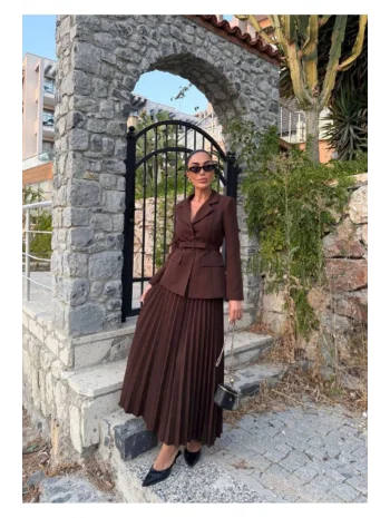 Kadın Belden Kemerli Şık Takım-Blazer&Piliseli Etek